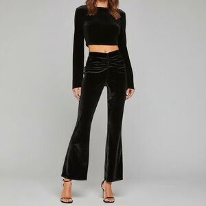 Michael Costello x REVOLVE Black Velvet Ruched Flared Pants Size M